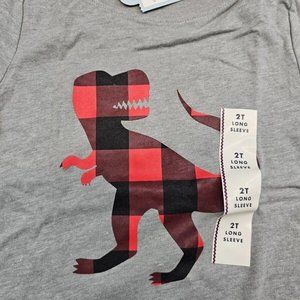 2T Long Sleeve Plaid Dinosaur Graphic T-Shirt - Cat & Jack™ Grey New